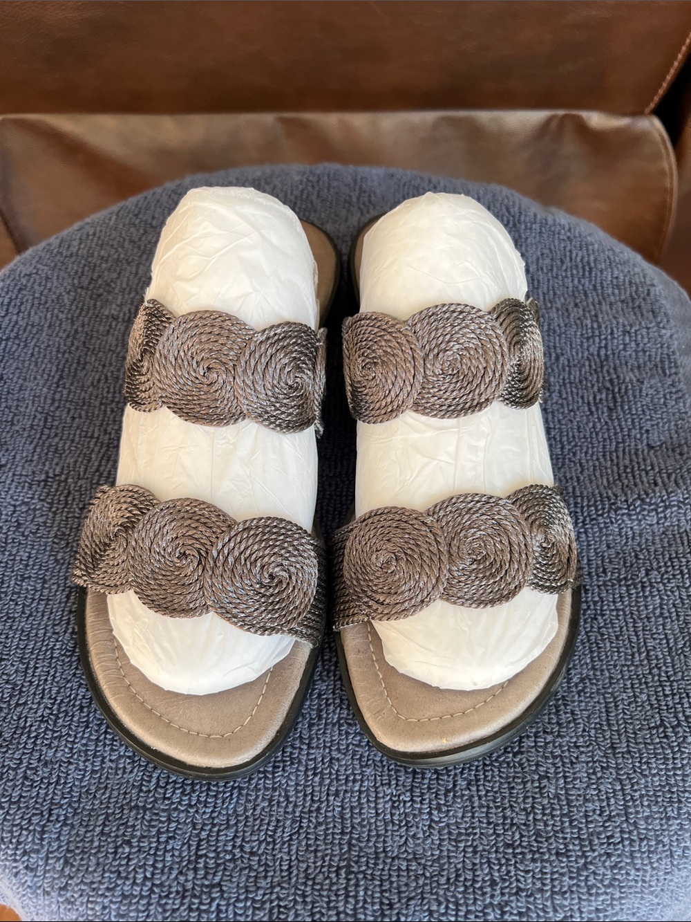 David Tate Braided Double-Strap Slide Sandals